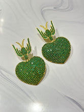 Load image into Gallery viewer, Green ‘Angel Heart’ Crystal Earring
