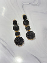 Load image into Gallery viewer, Dark Silver Druzy, Gold Plated, Earrings
