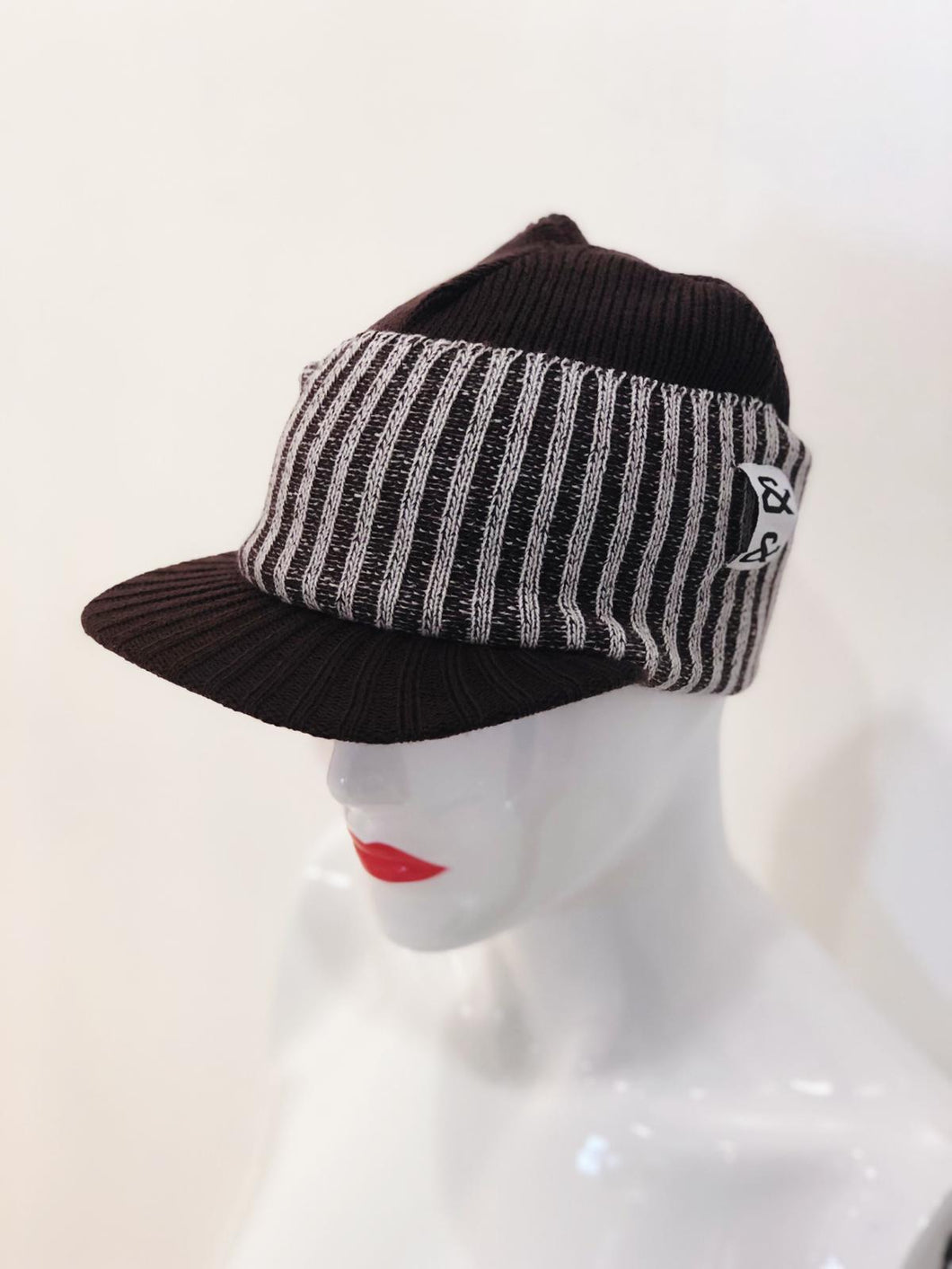 'Peyton' Brown Striped Visor Beanie