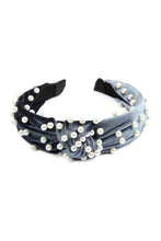 Load image into Gallery viewer, BLUE FABRIC HEAD BAND WITH PEARL BEADS
