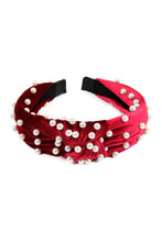 Load image into Gallery viewer, RED FABRIC HEAD BAND WITH PEARL BEADS -
