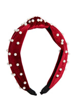 Load image into Gallery viewer, RED FABRIC HEAD BAND WITH PEARL BEADS -
