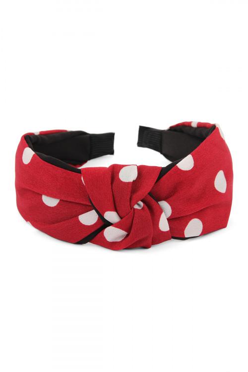 BURGUNDY POLKA DOTS TIED HAIR BAND