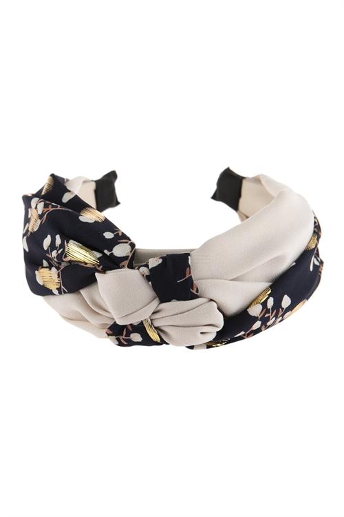 NAVY DOUBLE KNOTTED FABRIC HEADBAND