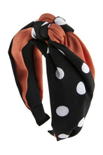 Load image into Gallery viewer, BLACK TWO TONE POLKA DOTS KNOTTED FABRIC HEADBAND
