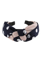 Load image into Gallery viewer, NAVY TWO TONE POLKA DOTS KNOTTED FABRIC HEADBAND
