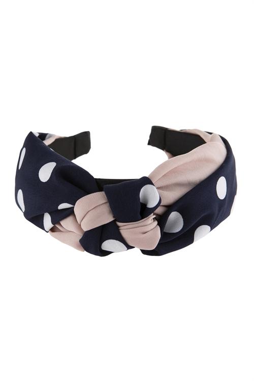 NAVY TWO TONE POLKA DOTS KNOTTED FABRIC HEADBAND