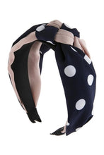 Load image into Gallery viewer, NAVY TWO TONE POLKA DOTS KNOTTED FABRIC HEADBAND
