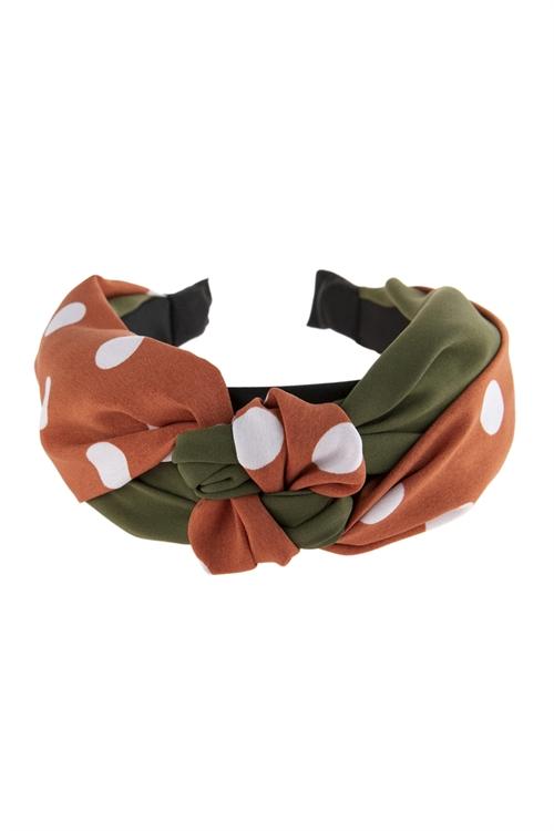 ORANGE TWO TONE POLKA DOTS KNOTTED FABRIC HEADBAND