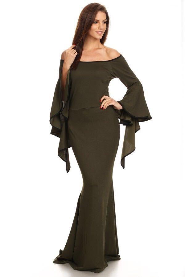 'Olive' Aria Off Shoulder Long Gown