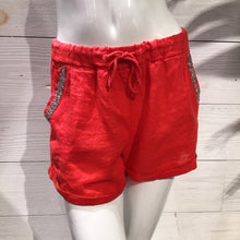 Load image into Gallery viewer, Coral Diamond Pocket Linen Shorts
