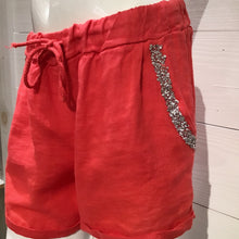 Load image into Gallery viewer, Coral Diamond Pocket Linen Shorts
