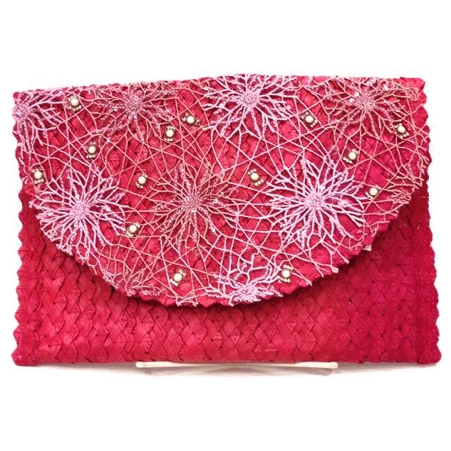 Fuchsia Handmade Straw Clutch