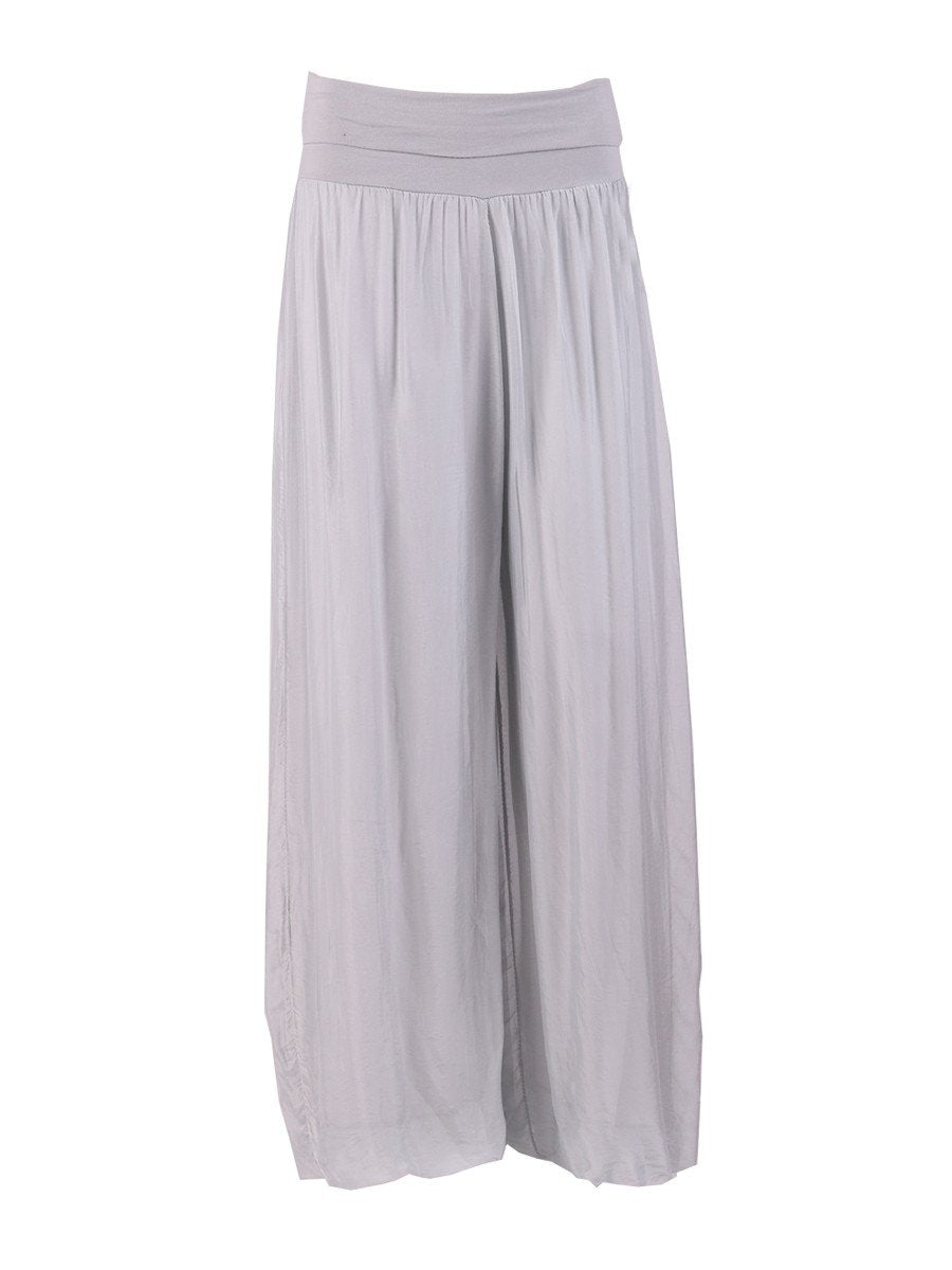 Light Silver 'Donna' Italian Silk Palazzo Pant