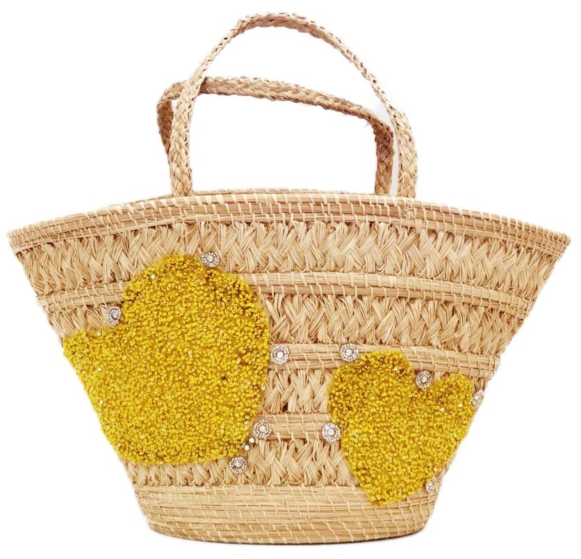 Yellow Hearts Straw Artisan Tote
