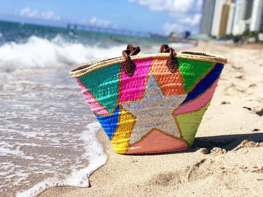 'Star-Burst of Color' Handpainted Straw Bag