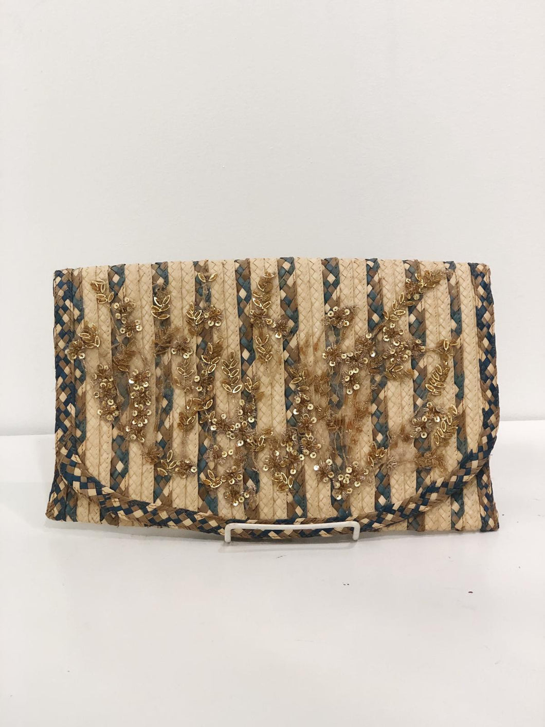 Natural Sequin Handmade Straw Clutch