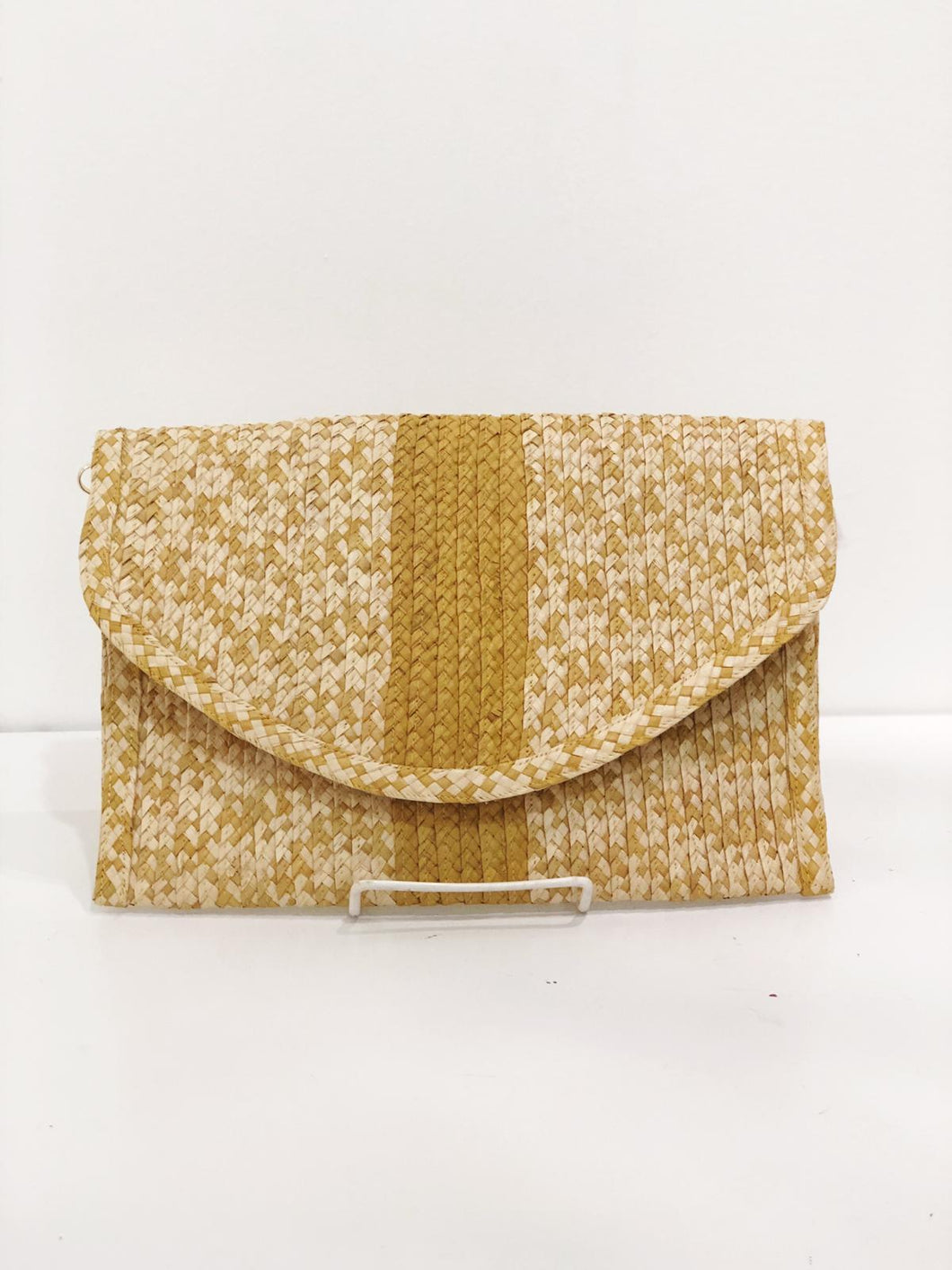 Mustard 'Pattern' Handmade Straw Clutch