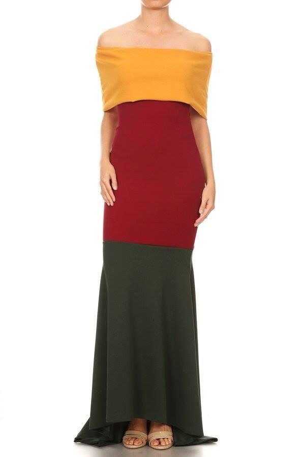 'Layla' Mustard Off Shoulder Long Gown