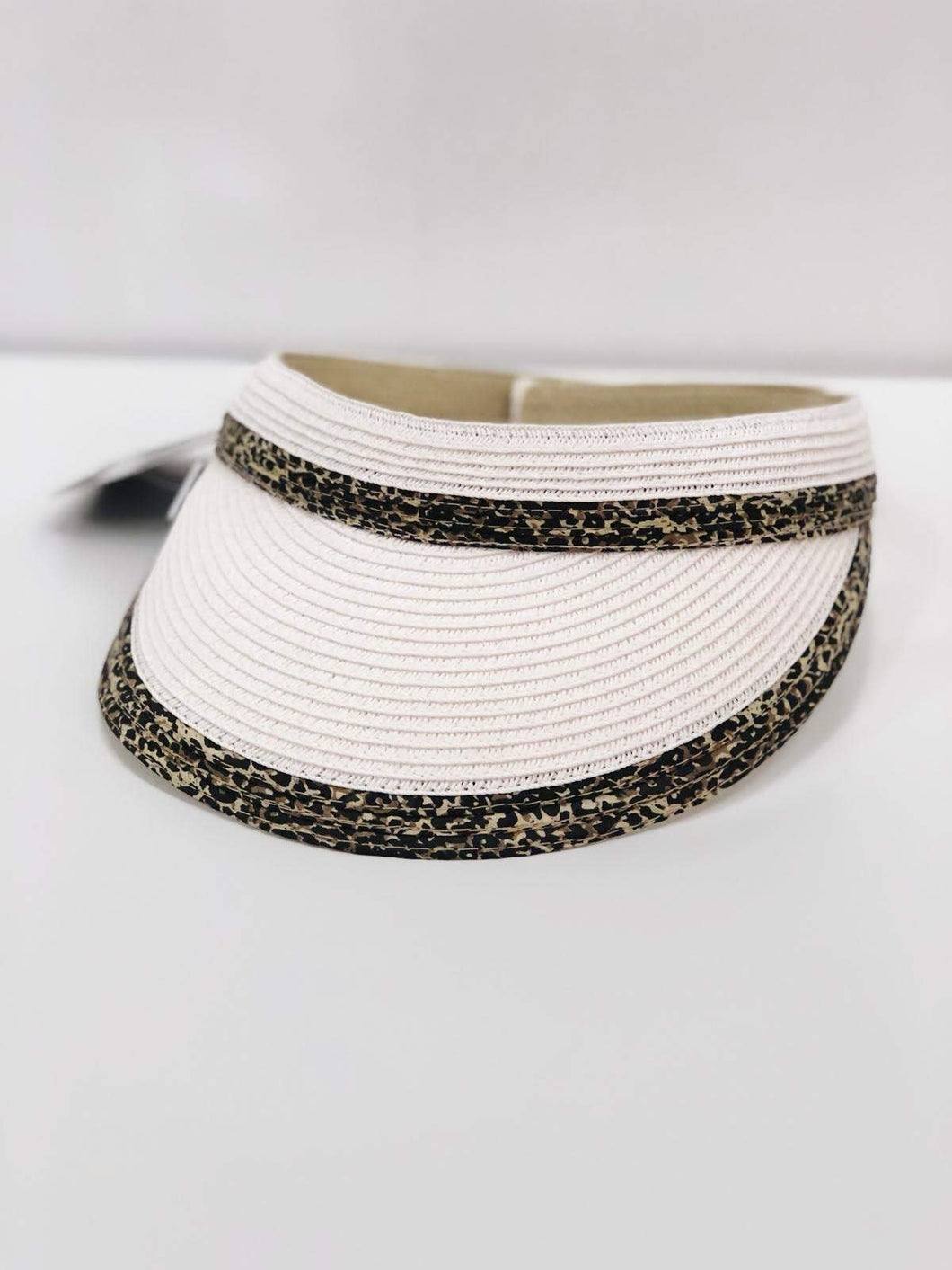 White Animal Print Straw Visor Hat