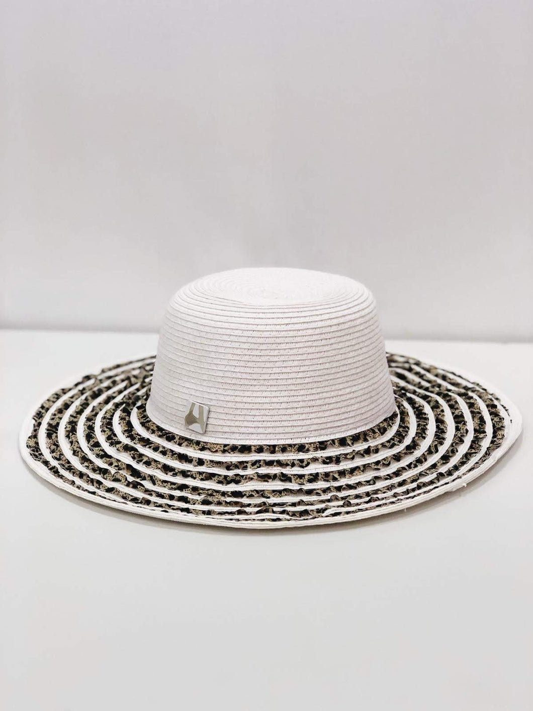 White Animal Print Ribbon Beach Hat