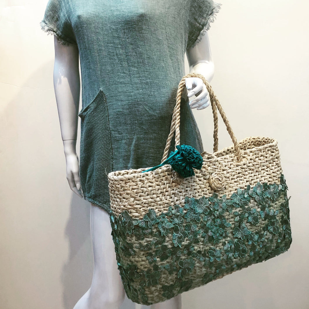 Artisan Turquoise Lace Rectangular Tote
