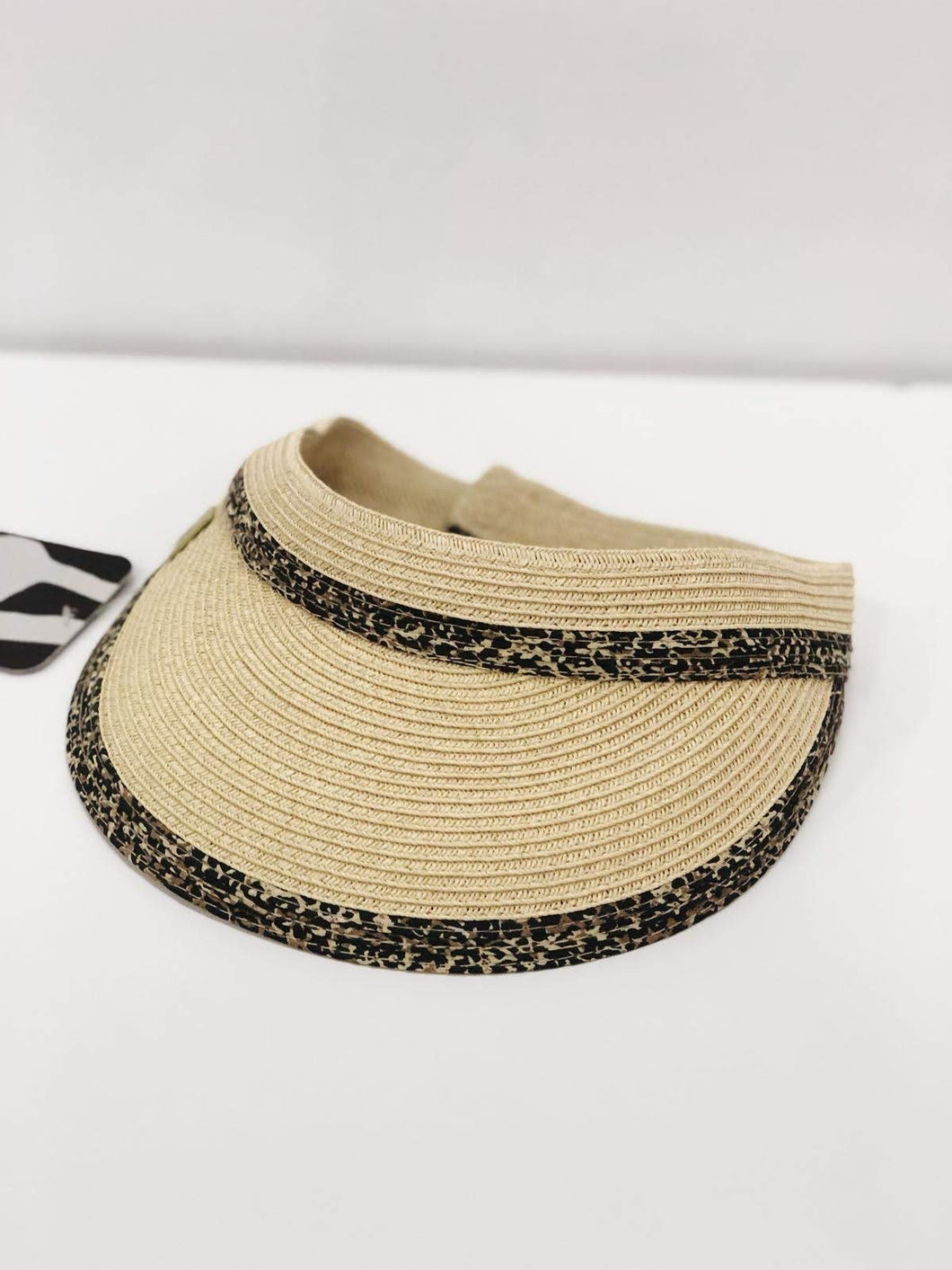 Natural Animal Print Straw Visor Hat